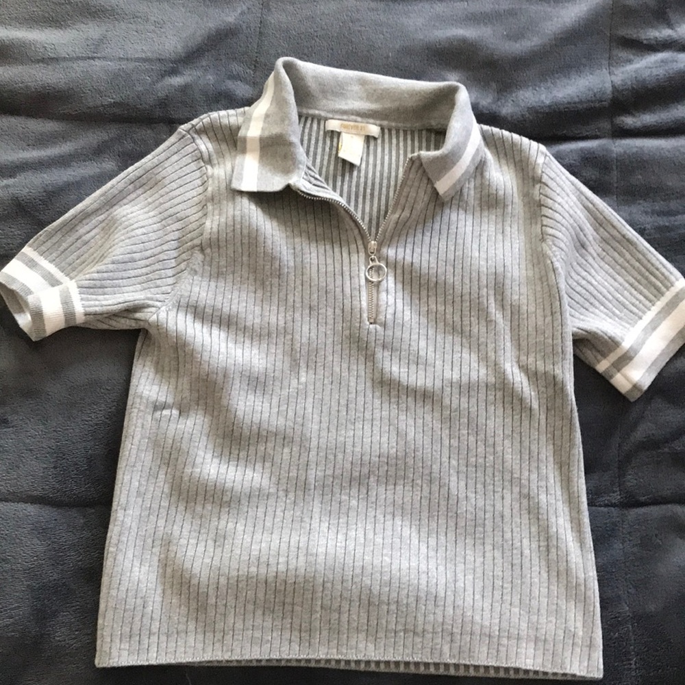 Grey polo zip crop top